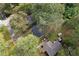 Overhead view of a house, lush trees, and surrounding properties at 2458 Calvin Ave, East Point, GA 30344