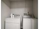 Laundry room with a white washer and dryer and shelves for detergent and cleaning supplies at 2950 Duke Of Gloucester, Atlanta, GA 30344
