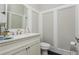 Stylish powder room with framed paneling and neutral fixtures offers simple elegance at 16 Ramsey St, Roswell, GA 30075