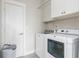 Functional laundry room with modern appliances, white cabinets and neutral wall color at 16 Ramsey St, Roswell, GA 30075