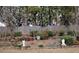 Landscaped backyard with flower beds and decorative statues at 912 Santa Anita Dr, Woodstock, GA 30189