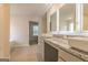 Bathroom featuring a double sink vanity with granite countertops and tiled floors at 412 Barley Lot 86 Ct, Covington, GA 30014