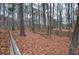 Large private backyard with mature trees and a wooden fence, offering plenty of space for outdoor activities at 5690 Stonekirk Nw Pl, Acworth, GA 30101