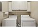 Laundry room with white cabinets and white washing machine and dryer at 310 Comeragh Se, Smyrna, GA 30080