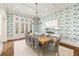 Sophisticated dining room with patterned wallpaper, chandelier, and French doors at 675 W Paces Ferry Nw Rd, Atlanta, GA 30327