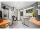 Gray kitchen with stainless steel appliances, butcher block countertops, and ample cabinet space at 428 Sycamore Dr, Decatur, GA 30030