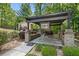 Relax outdoors with a pergola, fireplace, TV, and brick seating area in a lush backyard setting at 4002 Turnstone Nw Dr, Kennesaw, GA 30152