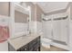 This bathroom features a glass shower, a white vanity, and a decorative sink at 1527 Markan Ne Dr, Atlanta, GA 30306