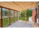 Back patio featuring wood columns and beams and a view to the private backyard at 3113 Melissa Ct, Douglasville, GA 30135