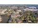 Expansive aerial view featuring a large church surrounded by mature trees and neighborhood homes, with a pond in the foreground at 3000 Cathedral Pl, Decatur, GA 30034