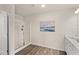 Bathroom featuring a glass shower with a white vanity and hardwood floors at 216 Epping Street # 5, Stockbridge, GA 30281