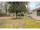 Lush backyard featuring a tree and an outbuilding at 8673 Chestnut Ln, Lithia Springs, GA 30122