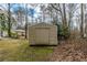 Exterior of a shed in the backyard provides extra storage at 8673 Chestnut Ln, Lithia Springs, GA 30122