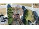 This aerial view displays the home, verdant trees and a paved driveway surrounded by neighboring houses at 255 N Loblolly Xing, Temple, GA 30179