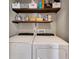 A laundry room with washer, dryer, and shelving at 122 Lakepointe Court Ct, Stockbridge, GA 30281