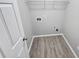 Well-lit laundry room featuring wood-look flooring at 3160 Sable Trl, Atlanta, GA 30349