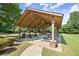 Outdoor pavilion with picnic tables and a trash receptacle is a perfect place to relax and have a picnic at 1165 Pin Oak Ct, Cumming, GA 30041