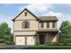 Charming two-story home with tan siding, a two-car garage, and a welcoming front porch at 125 Maplewood Ln, Conyers, GA 30094