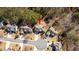 Aerial view of a single-Gathering home on a cul-de-sac lot surrounded by mature trees in a residential neighborhood at 79 Nimblewood Trl, Acworth, GA 30101