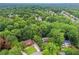 Expansive aerial view showcasing a neighborhood nestled among lush green trees and serene residential streets at 3996 Spalding Ln, Atlanta, GA 30350