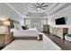 This main bedroom features a tray ceiling and lots of storage space at 4681 Gablestone Dr, Hoschton, GA 30548