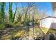 Landscaped backyard featuring mature trees and a small shed at 664 Church Nw St, Atlanta, GA 30318