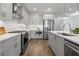 The modern kitchen features stainless steel appliances, a subway tile backsplash, and gray cabinetry at 2380 Edgar Park Pl # 101, Duluth, GA 30096