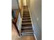 Staircase featuring wood steps, white risers and a wooden handrail at 5768 Windgate Ln, Lithonia, GA 30058