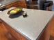 Kitchen island featuring light granite countertops, dark wood cabinets, and fruit at 1657 Stilesboro Ridge Dr, Kennesaw, GA 30152