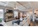 Cozy living room with stone fireplace, coffered ceiling and lots of natural light at 1660 Silver Crest Way, Hoschton, GA 30548