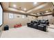 Home theatre basement space with tiered leather seating and projector screen at 7215 Gresham Trce, Cumming, GA 30040