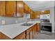 Kitchen featuring stainless appliances, white countertops, and light wood cabinets at 80 Holder St, Temple, GA 30179