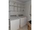 Practical laundry room with a washer, dryer, and shelving for storage at 2305 Phillips Rd, Lithonia, GA 30058