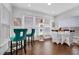 Bright breakfast nook with large windows, modern bar stools, and a charming table setting, perfect for casual dining at 250 Riverclub Rd, Acworth, GA 30101