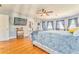 Spacious bedroom featuring hardwood floors, natural light, and a mounted television at 2738 Allyn Nw Way, Kennesaw, GA 30152