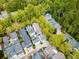 Aerial view showcasing the property's location within a serene, tree-filled neighborhood at 301 Abercorn Sq, Peachtree City, GA 30269
