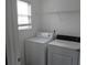 Functional laundry room equipped with a washer, dryer, and storage shelves for added convenience at 4423 Gladewood Run, Union City, GA 30291