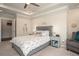 Calm primary bedroom with neutral tones featuring a ceiling fan and sitting area at 2101 Slick Stone Dr, Snellville, GA 30078