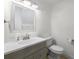 Bathroom featuring a gray vanity with a white countertop, a mirror, and a toilet at 1160 Windsor Pkwy # 13, Atlanta, GA 30319