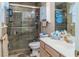 Modern bathroom featuring a tiled shower with glass door and sleek fixtures, offering a spa-like experience at 11 Montclair Ct, Cartersville, GA 30121