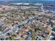 Overhead shot of neighborhood showcasing diverse architectural styles, lush trees, and cityscape in the background at 449 South Hill St., Buford, GA 30518