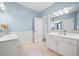 Bathroom featuring double vanity sinks and blue accent walls at 3015 Woodvale Ct, Alpharetta, GA 30022