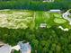 Aerial view of lush golf courses with a driving range and manicured green surrounding the community at 907 Fox Croft Pl, Canton, GA 30114