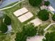 Aerial view of community sand volleyball courts, surrounded by lush landscaping and green space at 907 Fox Croft Pl, Canton, GA 30114