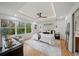 Spacious main bedroom with tray ceilings, large windows, hardwood floors and modern furnishings at 1788 Piper Se Cir, Atlanta, GA 30316