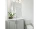 Bathroom showcasing modern vanity with white countertop, stylish grey cabinetry and decorative flower arrangement at 2390 Edgar Park Pl # 102, Duluth, GA 30096