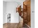 Spiral staircase featuring wood steps connects the home's upper and lower levels at 3782 Westchase Dr, Marietta, GA 30066