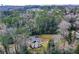 Bird's-eye view of a house surrounded by trees, featuring a well-maintained lawn and an inviting swimming pool at 805 Wesley Oak Rd, Atlanta, GA 30328