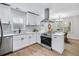 Modern kitchen featuring white cabinets, stainless steel appliances, and a stylish backsplash at 3393 Phillip Cir, Decatur, GA 30032