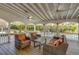 Comfortable outdoor porch features wicker furniture, ceiling fans, and views of the private backyard at 1742 Dunridge Ct, Dunwoody, GA 30338